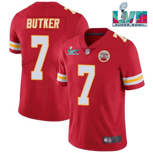 Men??s Kansas City Chiefs #7 Harrison Butker Red Super Bowl LVII Patch Vapor Untouchable Limited Stitched Jersey